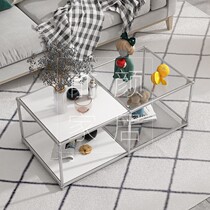 Medieval wind stainless steel multifunctional tea table small family type living room modern minimalist glass rectangular table usm