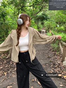 kumikumi 薄い巾着フード付き日焼け止めジャケット女性の夏カジュアルスポーツアウトドアジャケットワークジャケット