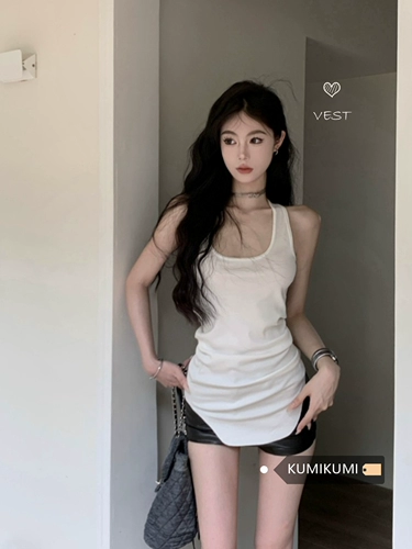 Сексуальная белая летняя асимметричная черная цветная майка топ, США, стиль