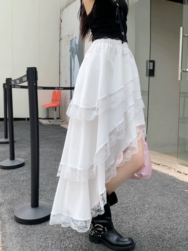 Дизайнерская белая кружевная летняя приталенная юбка, тренд сезона, высокая талия, А-силуэт