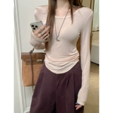 Базовый осенний демисезонный лонгслив, приятный телу белый корсет, в обтяжку, по фигуре