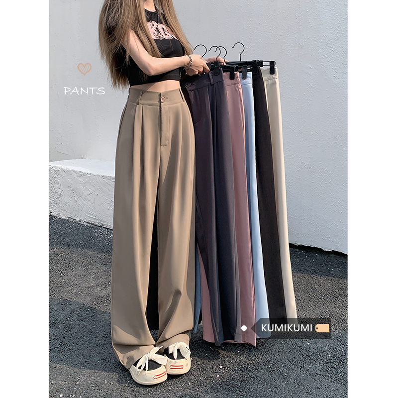 Black Suit Pants, Casual Pants for Women, Autumn Loose Wide-Leg Pants, Straight-Leg Pants, High-Waisted Floor-Length Pants, Khaki Pants