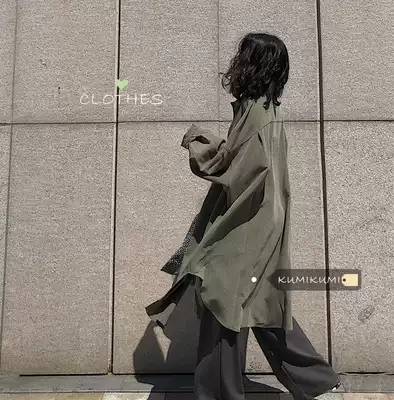 Gangfeng retro loose medium and long version of bat sleeve sunscreen shirt female summer lazy wind thin shirt coat tide