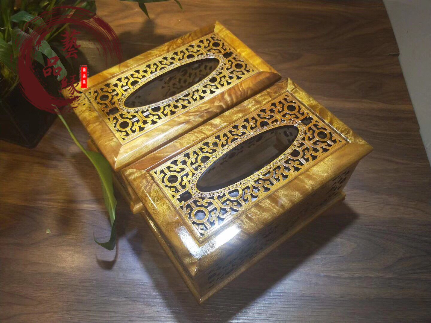 Sichuan golden nanmu paper towel storage box pumping paper box wood carving crafts wood products napkin box lobular nan