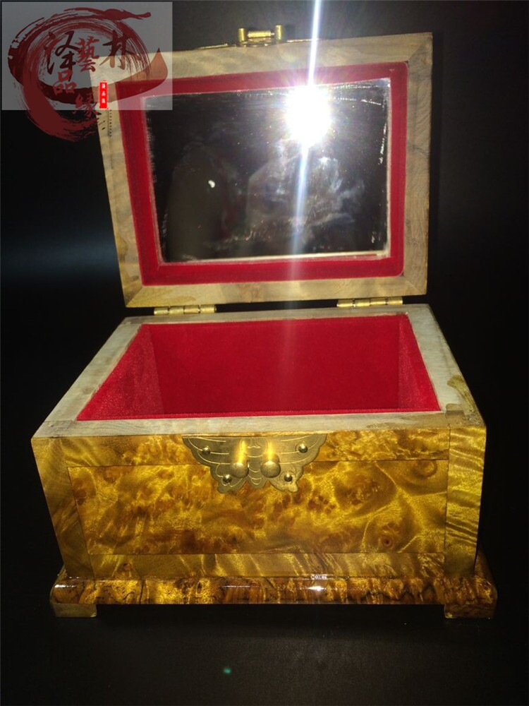 Gold silk nanmu jewelry box gold camphor jewelry box natural pomegranate scar jewelry storage box antique copper buckle craft