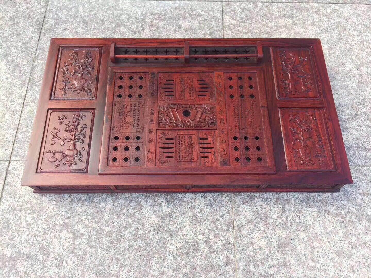 Laos big red sour branch tea tray computer carved four seasons flowers four beauties mahogany whole piece of solid wood home carving