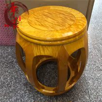 Gold silk nanmu stool nanmu round drum stool retro furniture crafts solid wood single board big leaf nan decoration jewelry stool