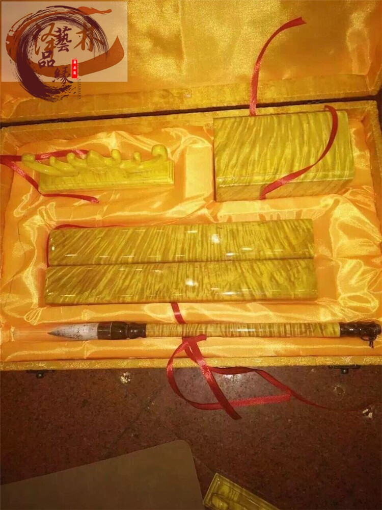 Golden silk nanmu study four treasures pen holder town ruler brush pen holder big leaf nanmu water ripple town ruler solid wood monolith