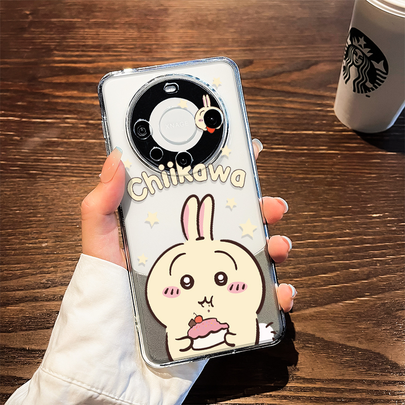 Chiikawa Usagi Is Suitable for Huawei Mate 90/80 Phone Cases, Jiyi Xiaoba 60 Pro Transparent 40 Cute Enjoy Air Silicone 70 Cartoon Max Female New Model 50E Full Coverage Lens Soft
