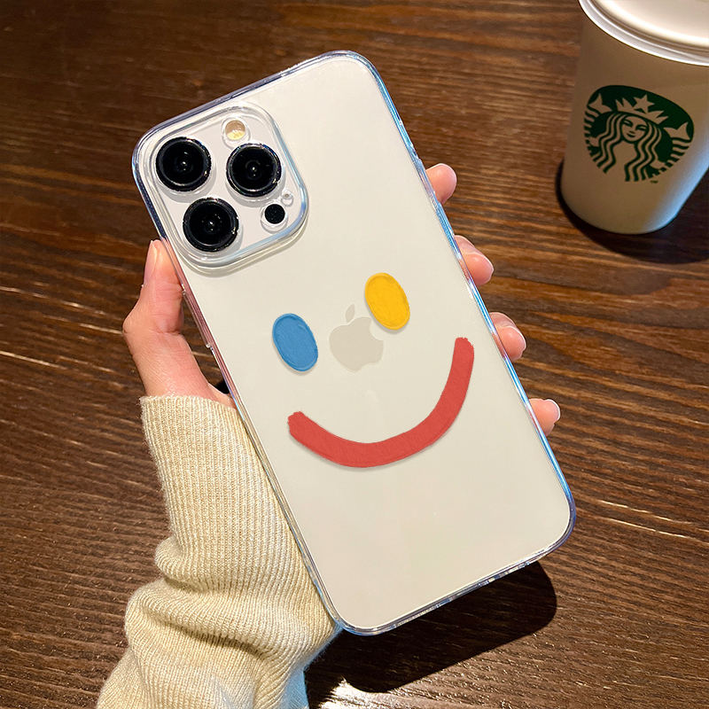 Suitable for Apple 17/16 Phone Case with Oil Painting Smiley Face iPhone 15 New Model 14Plus Creative 13Promax Transparent 12Mini Silicone 11 Couple XS Personalized Air Simple Men's Xr High-End