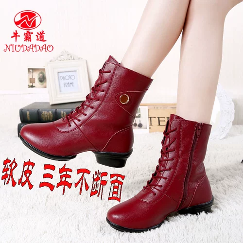 牛霸道 Кожаные высокие туфли, демисезонные танцующие ботинки