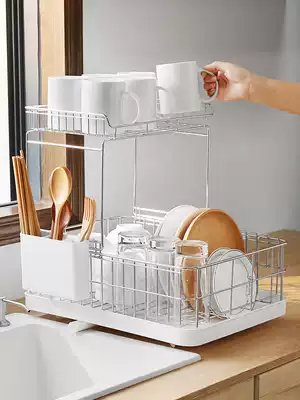 Petal stainless steel kitchen chopsticks rack Floor-to-ceiling double-layer seasoning dishes, dishes, cups, drain dishes, storage shelves