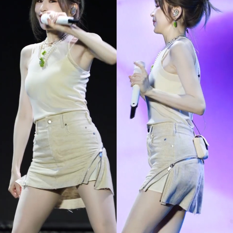 Concert Star Style Diagonal Zipper Sexy Bodycon Skirt with Multiple Zippers, Short Skirt for Women, Sleeveless Tank Top