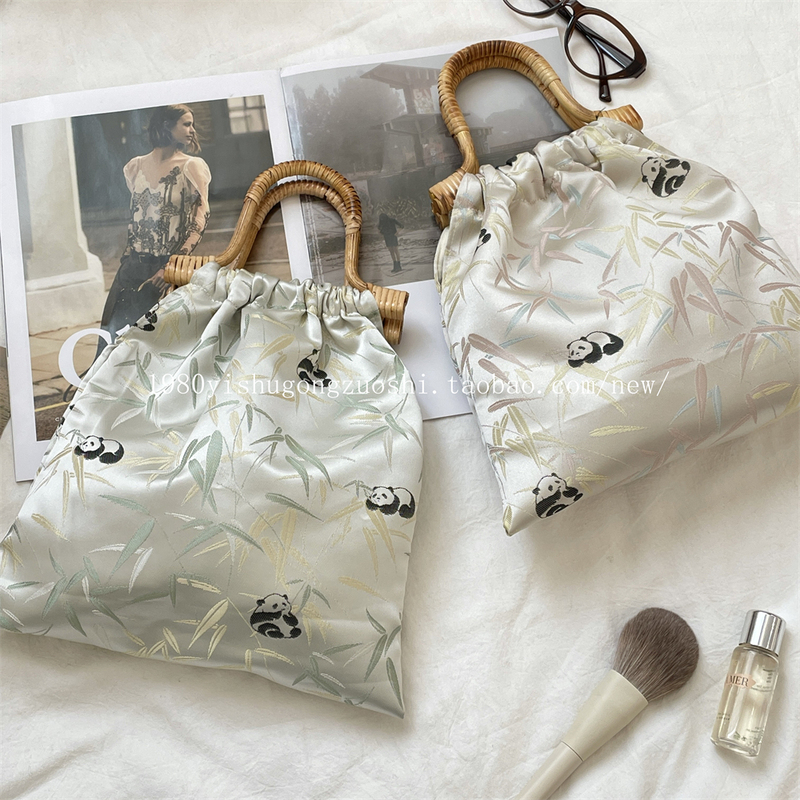 Chinese-Style Bamboo Leaf Panda Handbag, Versatile Shopping Tote Bag, Women's Handbag, Bamboo Woven Chinese-Style Portable Handbag Chinese-Style Bamboo Leaf Panda Handbag, Versatile Shopping Tote Bag, Women's Handbag, Bamboo Woven Chinese-Style Portable Handbag