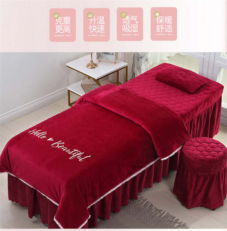 Mới thêu đơn giản châu Âu dày pha lê nhung đẹp giường bao gồm bốn bộ giường massage dầu gội có thể được tùy chỉnh LOGO - Trang bị tấm ga spa