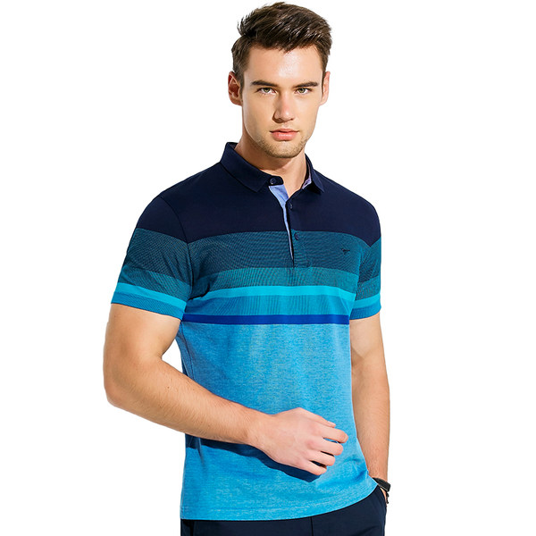 17年夏季新款 七匹狼 丝光棉 男式条纹翻领短袖POLO衫 优惠券折后￥159包邮（￥239-80）5色可选