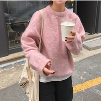 Hàn Quốc Chic mới lỏng retro vòng cổ áo thun dài tay áo len mỏng sinh viên đan áo sơ mi nữ quần áo áo thun nữ form rộng