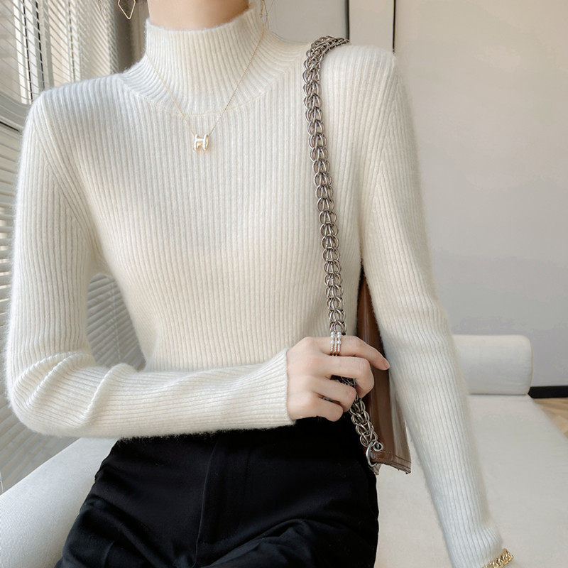 21 autumn and winter new 100% wool semi-high collar jacket head female sweater with lean and casual wool knit undershirt