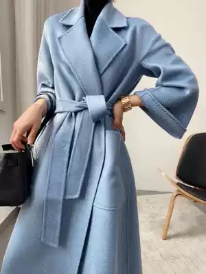 Water corrugated double-sided cashmere coat women's medium long version 2020 New loose high-end pop classic woolen coat