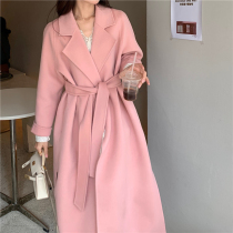 Pink double-sided cashmere coat womens long 2020 autumn and winter new thickened 100% wool coat