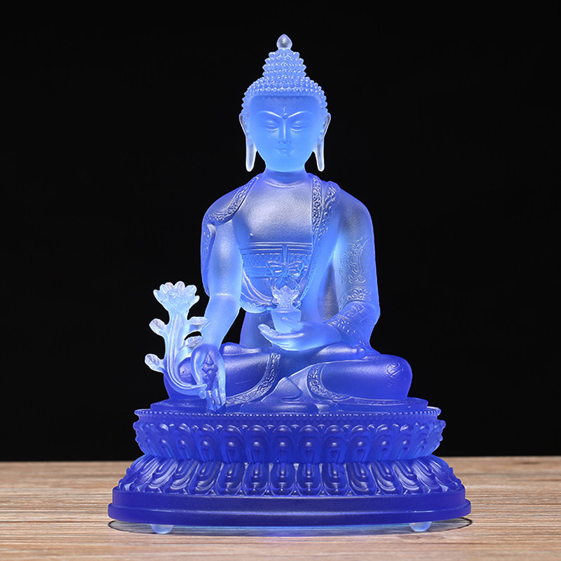 Ancient Law Glazed Drug Master Statue of Buddha Swaying Pieces Home Xuanguan Dedicated to Pharmacist Glazed Light Such as Buddha Blue Pharmacist Seven Buddha