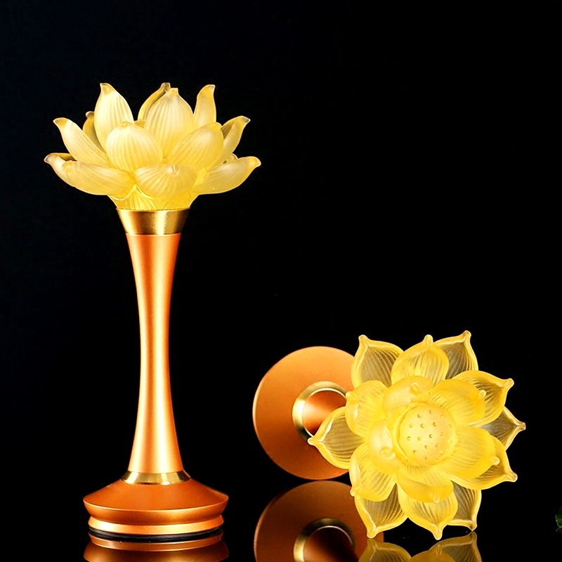 Taiwan ancient method glazed lotus lamp intelligent remote control discoloration colorful Guanyin lotus lamp pure copper household lamp for Buddha