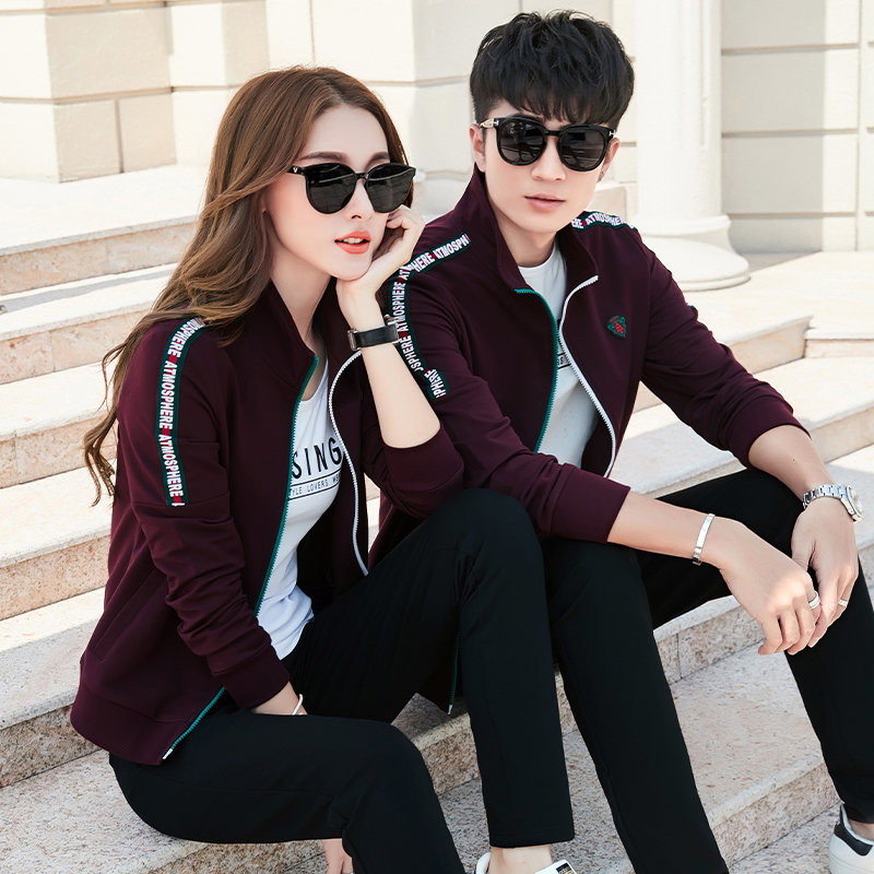 2019 spring lovers sports suit Men's three-piece suit sportswear women's casual thick cotton suit spring and autumn large size