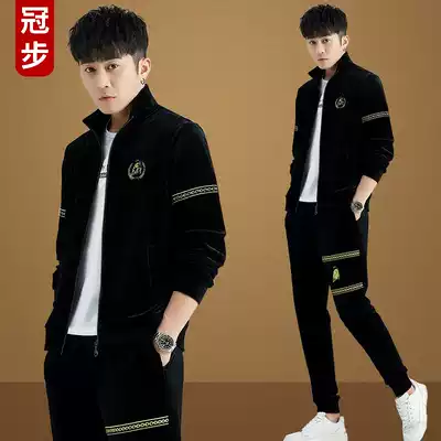 Sports suit men's trend brand 2021 spring and Autumn fashion youth casual handsome jacket corduroy suit three-piece set