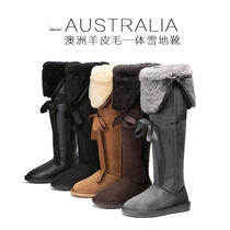 Winter snow boots womens fur one new long tube knee boots high tube thickened leather warm waterproof boots