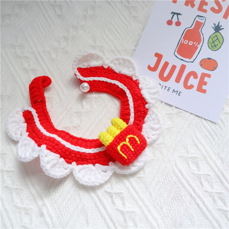 Cute French fries creative pet wool collar cat neck decoration dog custom scarf pet photo props