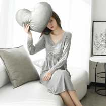 Modale Long Sleeve Sleeping Dress Woman Spring Autumn Sexy V Tie Chest Cushion Sleepwear Lace Light Extravagant Size of a Home Residence Dress