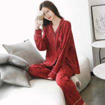 Full cotton pyjamas womens new spring and autumn winter long sleeves trousers suit can be outworn with a cardiovert big code home for two sets