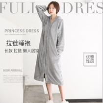 Long style zipped pyjamas woman autumn winter flange suede plus suede thickened lady sleeping skirt big code loose sloth bathrobe pregnant woman