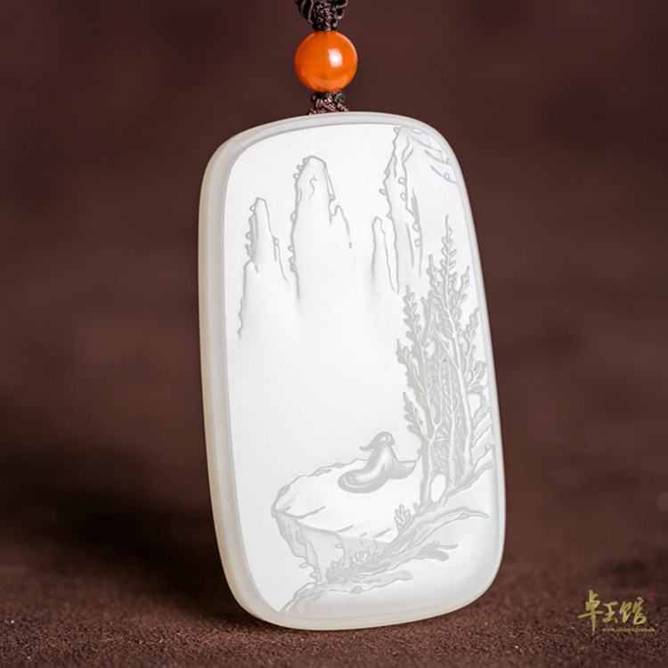 (Zhuoyu Pavilion) peach Source Line Xinjiang and Tian Yuseed Grease White Landscape Brand Pendant LuKaifei Master Work