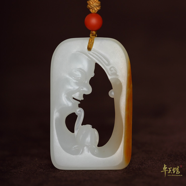 (Zhuoyu Pavilion) flowers open to see Buddha's Xinjiang and Tian Baiyu seed stock red leather hollowed-out Mel pendant TSE Jedi