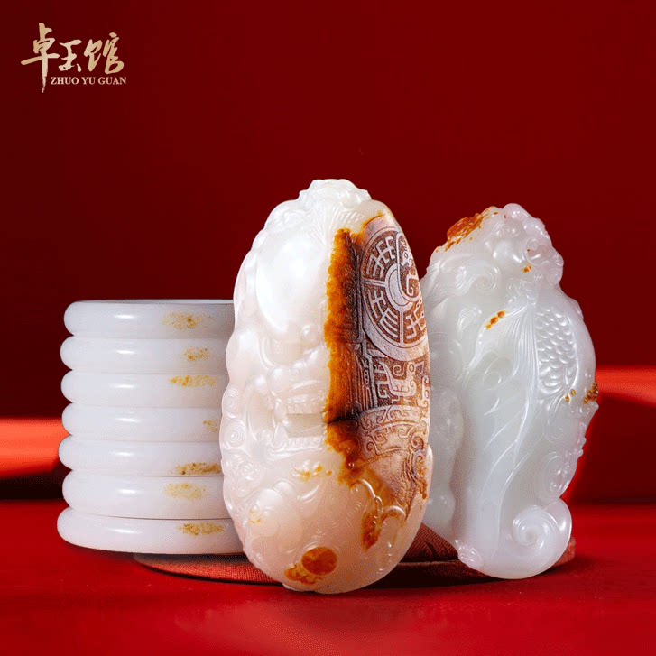 Zhuoyu Pavilion Xinjiang Hetian white jade seed material mutton bracelet sugong master pendant original stone handle pieces live special shot