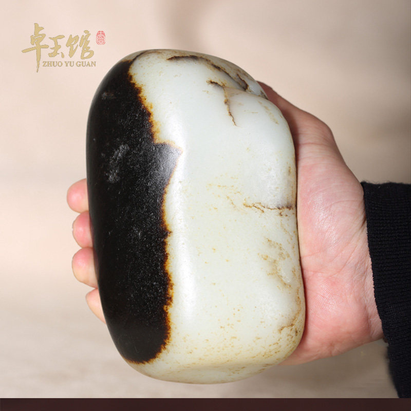 1258g Seeds Raw Stone Xinjiang and Tian Yusheep Fat Grade Black Leather Solo Seed Play high-end collection Zhuo Jade Gallery