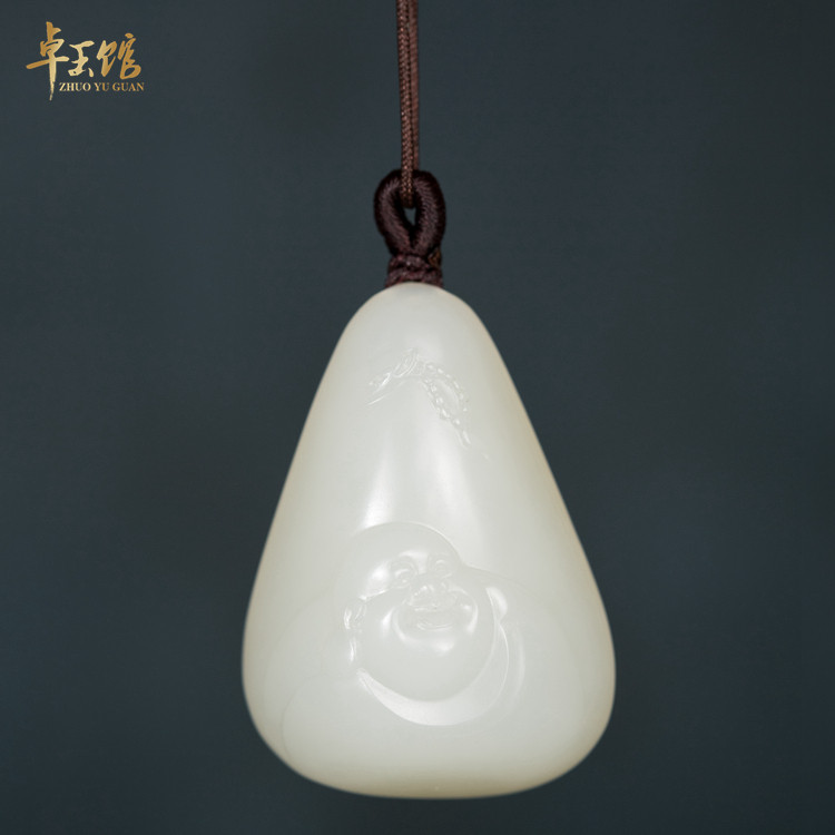 (Smiles are always open) Xinjiang Hetian jade seed material first-class white full leather Maitreya Buddha pendant pendant Su Gong Zhuo Yuguan