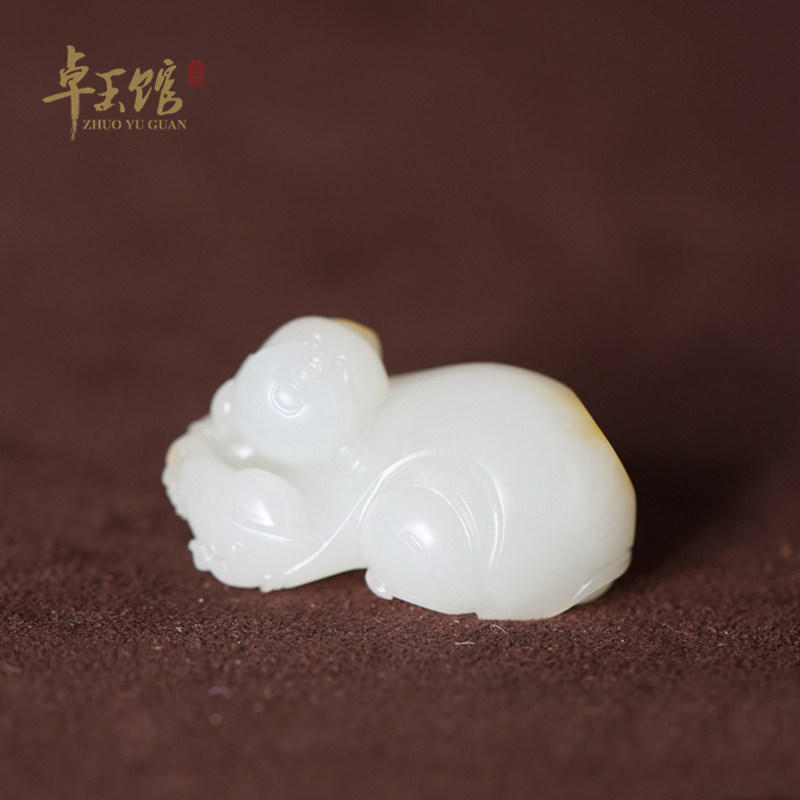 (Shan Cai boy) Xinjiang Hetian jade seed material first-class thick white yellow leather pendant pendant Zhuo Yuguan declined to negotiate