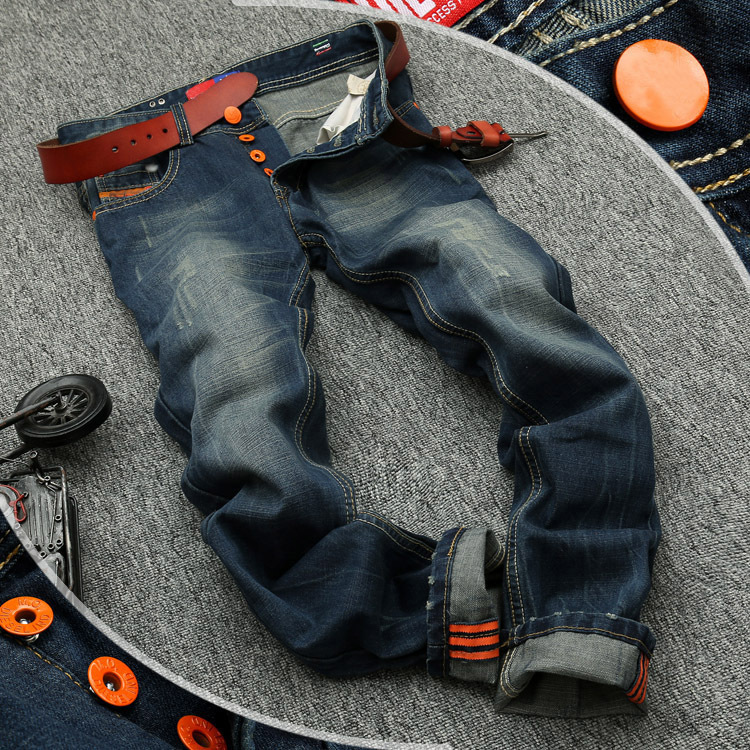 Beckham Celebrity Style Men's Jeans with Button Fly, High-End Straight-Leg Whiskered Vintage Trendy Brand D2 Squared