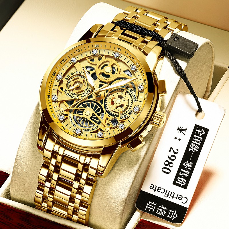 All Gold & Limited EditionPositive brand Switzerland Wrist watch man Full hollowed out Mechanical watch fully automatic waterproof Luminous quartz atmosphere fashion Men's Watch