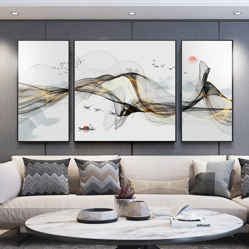 New Chinese Living Room Decoration Painting Sofa background TuesWall China Wind triptych Painted Back with Mountain Merchants Feng Shui
