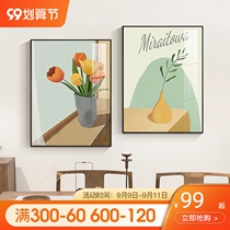 Net red restaurant decorative painting hand-painted plant living room background wall mural Nordic fashion flower bedroom headboard painting