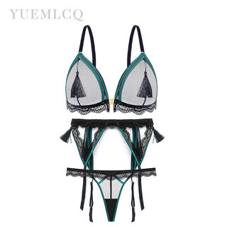 French-Style Lingerie Three-Piece Set for Women, Pure and Sexy Bra Set, Hot Lace Temptation Bra, Lace Garter Belt