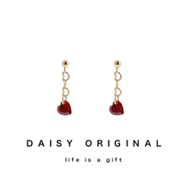 daisy custom S925 silver sweet temperament girl wild love chain small red heart zircon earrings ear clip