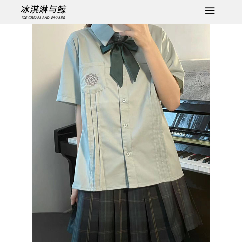 [Ice Cream and Whales] Jk Original Preppy Style Square Collar Shirt Embroidered Short-Sleeved Women's Summer Versatile Polo Top