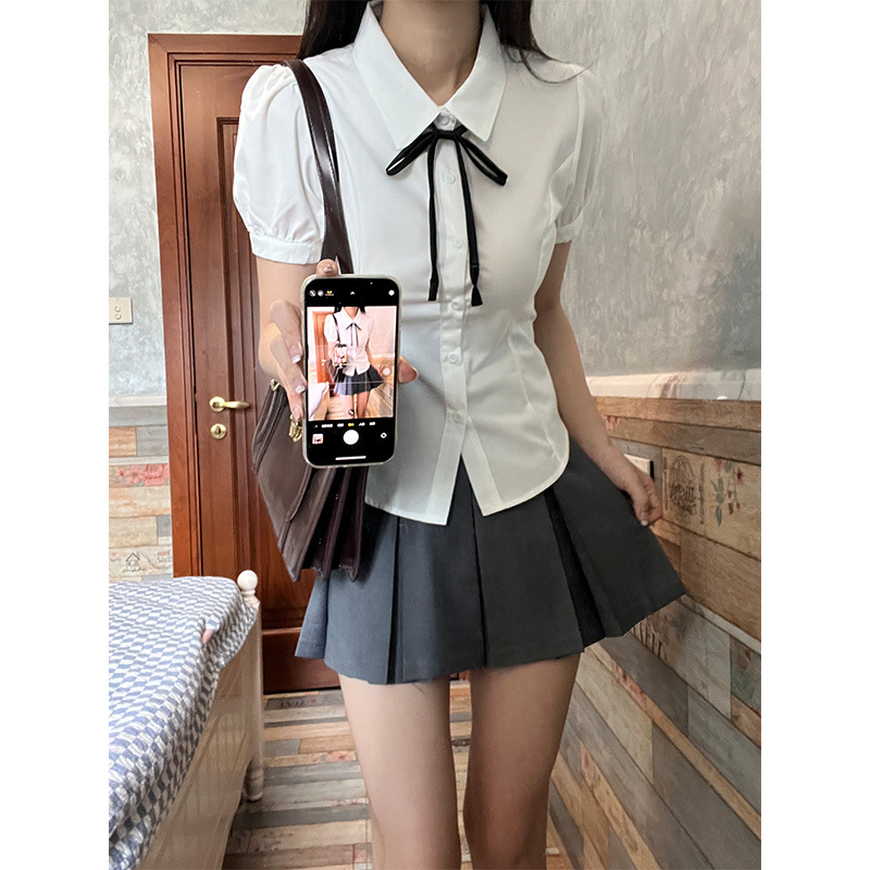 Ice Cream and Whale [Bubble Water] Original Design Waist Strap Shirt Pure Lust Style Jk Uniform Shirt for Women