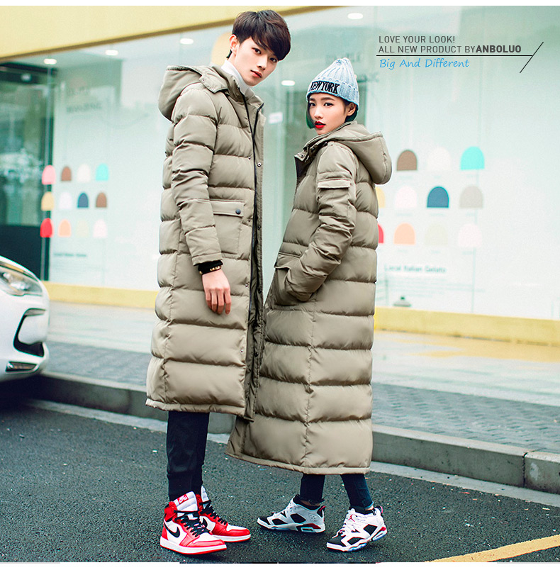 Anbo Luo Chao chất béo lớn kích thước của nam giới ấm coat couple phần dài trên đầu gối coat dài dày mùa đông bông quần áo