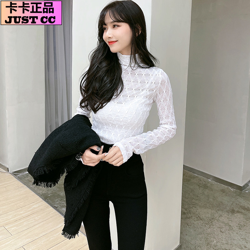 JUSCC Card Women's dress Official flagship Korean version of the Korean version High collar Flowers Rhombus Dresses Undershirt Tennis blouses