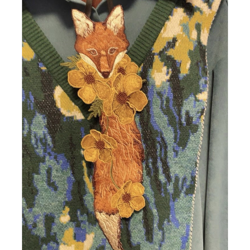 Potato Vintage Embroidered Women's Tie with Fox Tail and Flower, Knot-Free Shirt Designer Niche Accessory Potato Vintage Embroidered Women's Tie with Fox Tail and Flower, Knot-Free Shirt Designer Niche Accessory
